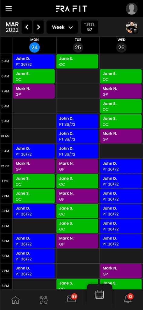 ERA Fit app appointments screen